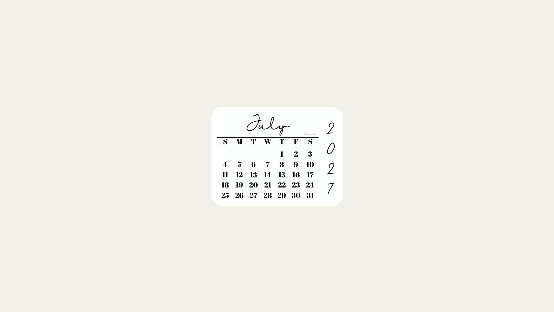 July 2027 Desktop Wallpaper Background - Minimal Beige | SaturdayGift