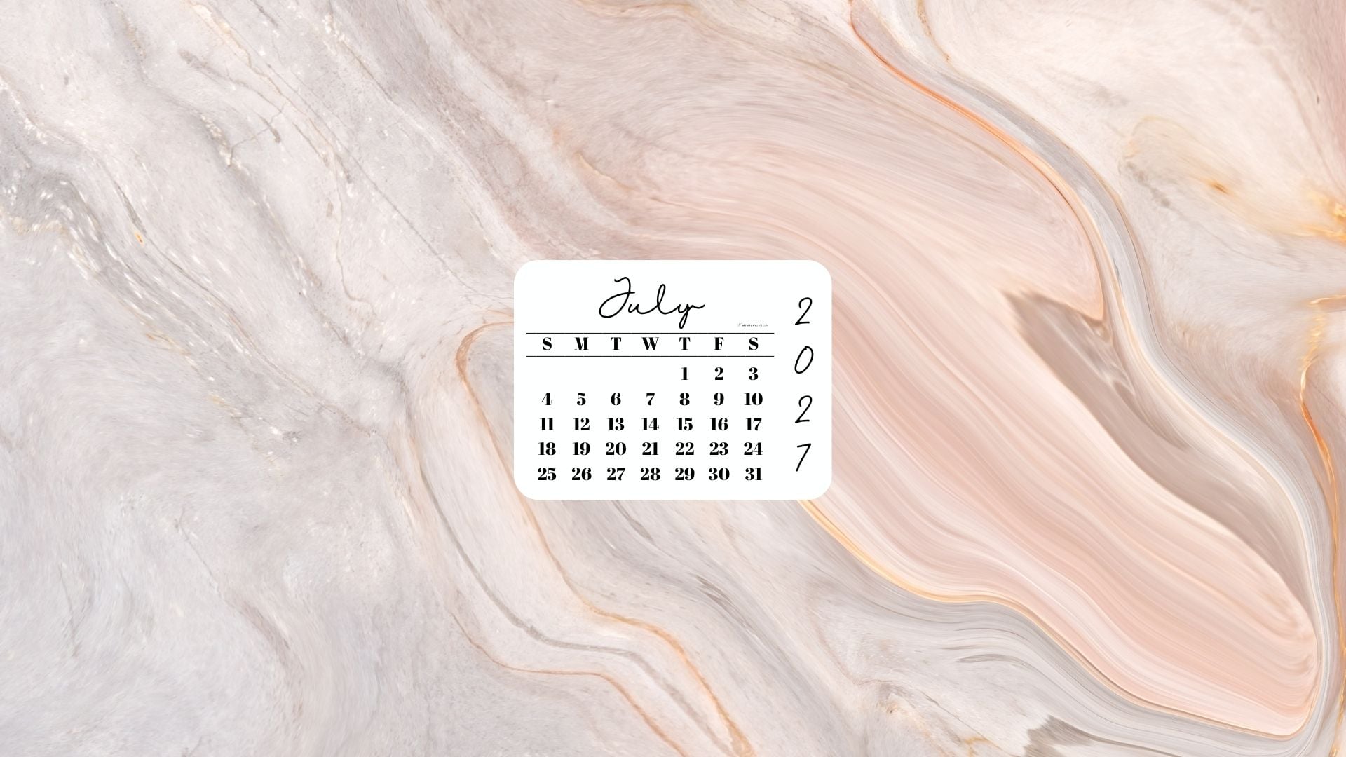 July 2027 Desktop Wallpaper Background - Peach Marble | SaturdayGift