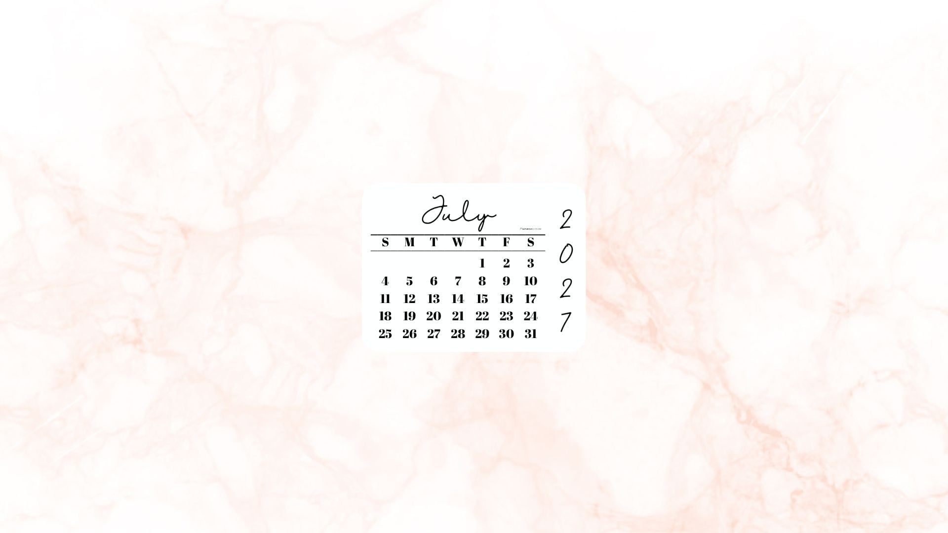 July 2027 Desktop Wallpaper Background - Peach | SaturdayGift