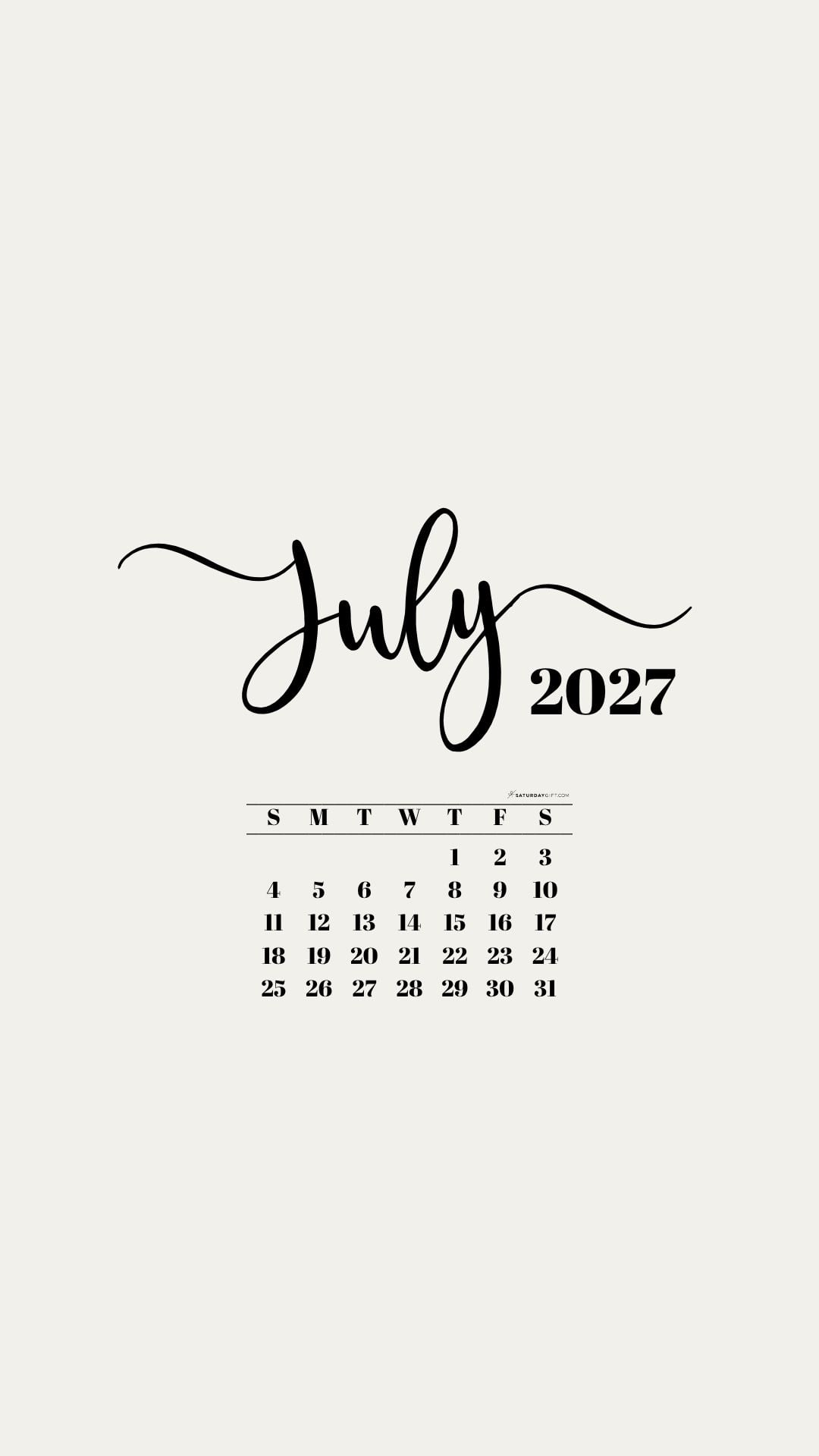 July 2027 Phone Background Wallpaper - Beige | SaturdayGift