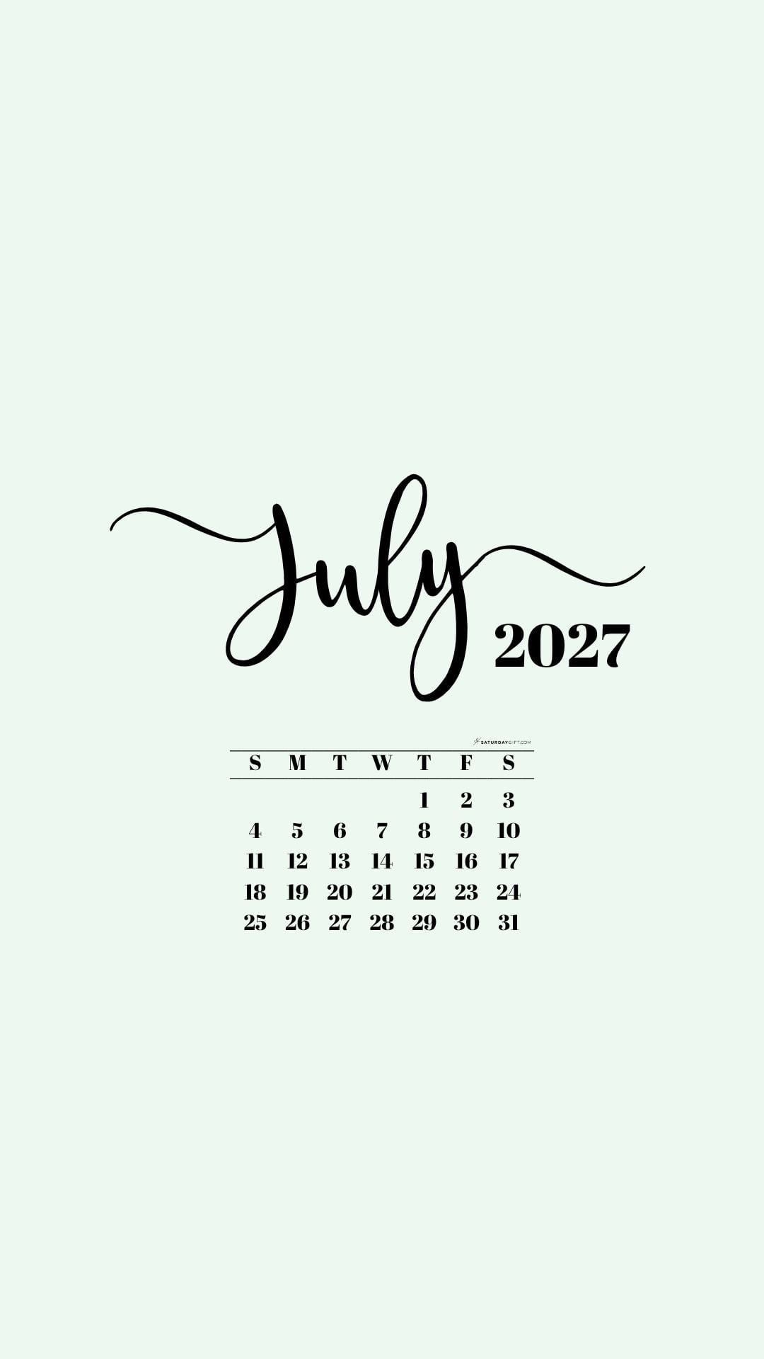 July 2027 Phone Background Wallpaper - Green | SaturdayGift