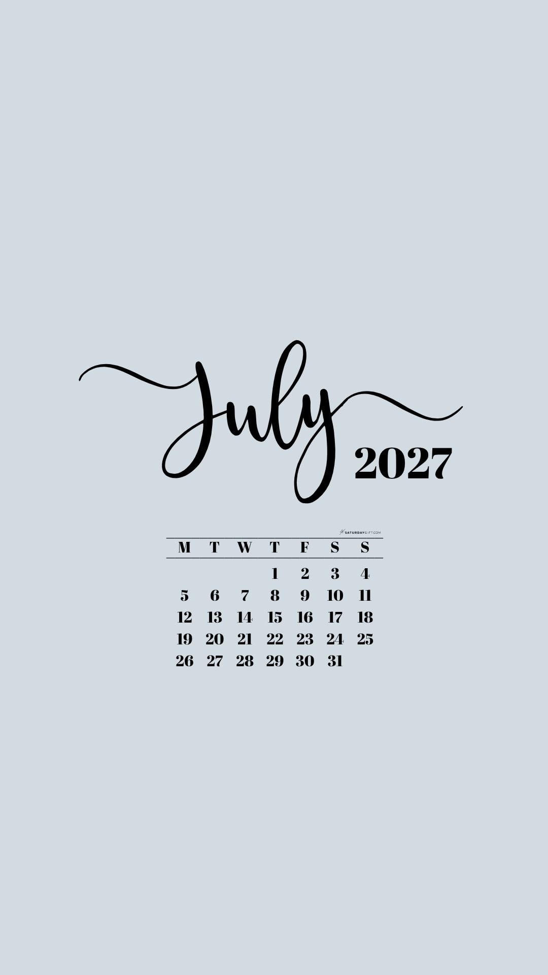 July 2027 Phone Background Wallpaper - Grey | SaturdayGift