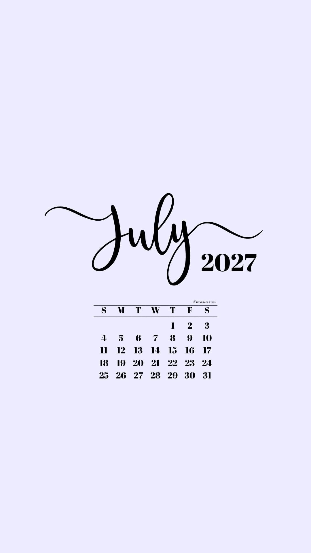July 2027 Phone Background Wallpaper - Lilac | SaturdayGift