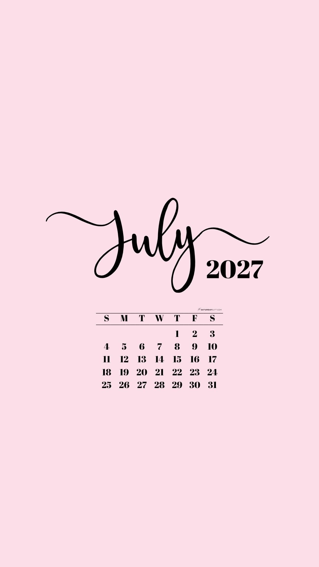 July 2027 Phone Background Wallpaper - Pink | SaturdayGift