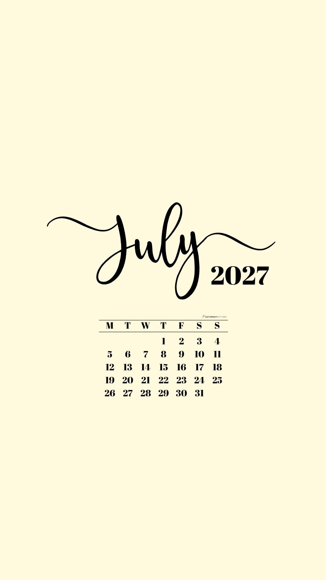 July 2027 Phone Background Wallpaper - Yellow | SaturdayGift