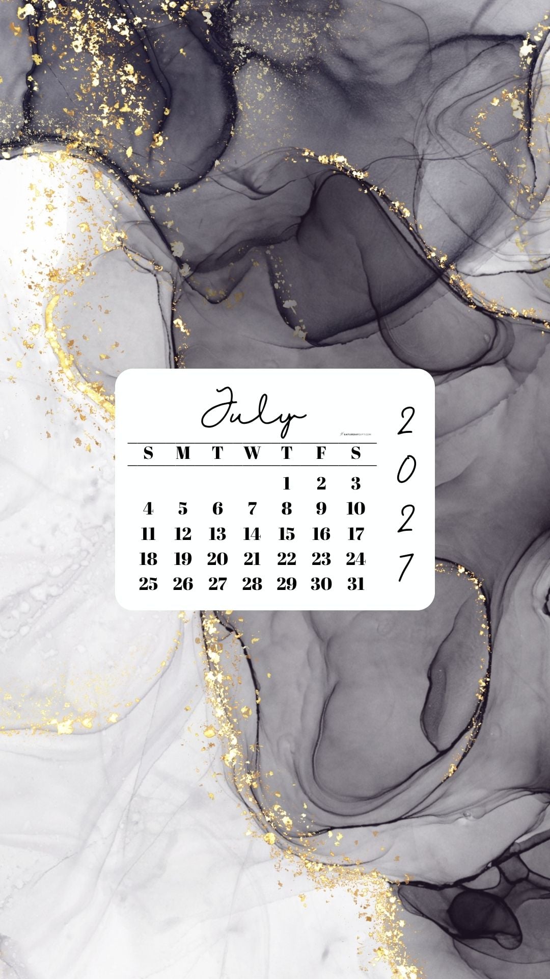 July 2027 Phone Wallpaper Background - Grey & Gold | SaturdayGift