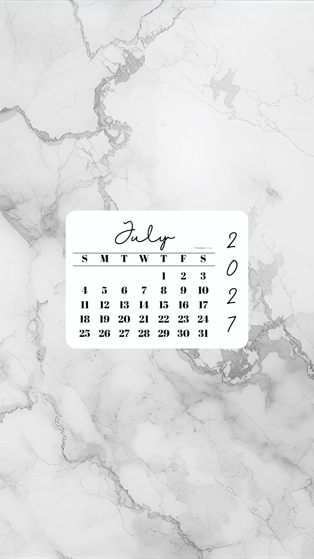 July 2027 Phone Wallpaper Background - Light Grey | SaturdayGift