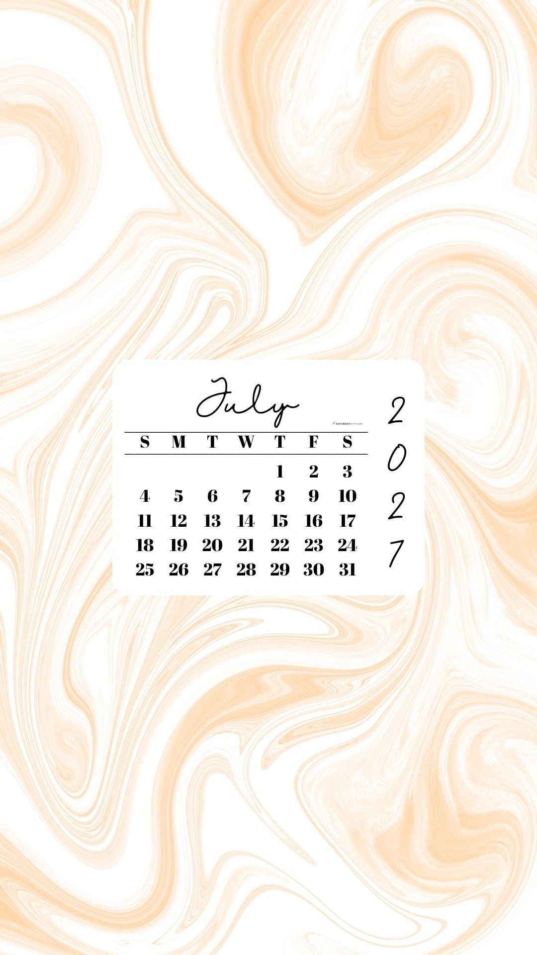 July 2027 Phone Wallpaper Background - Light Marble | SaturdayGift