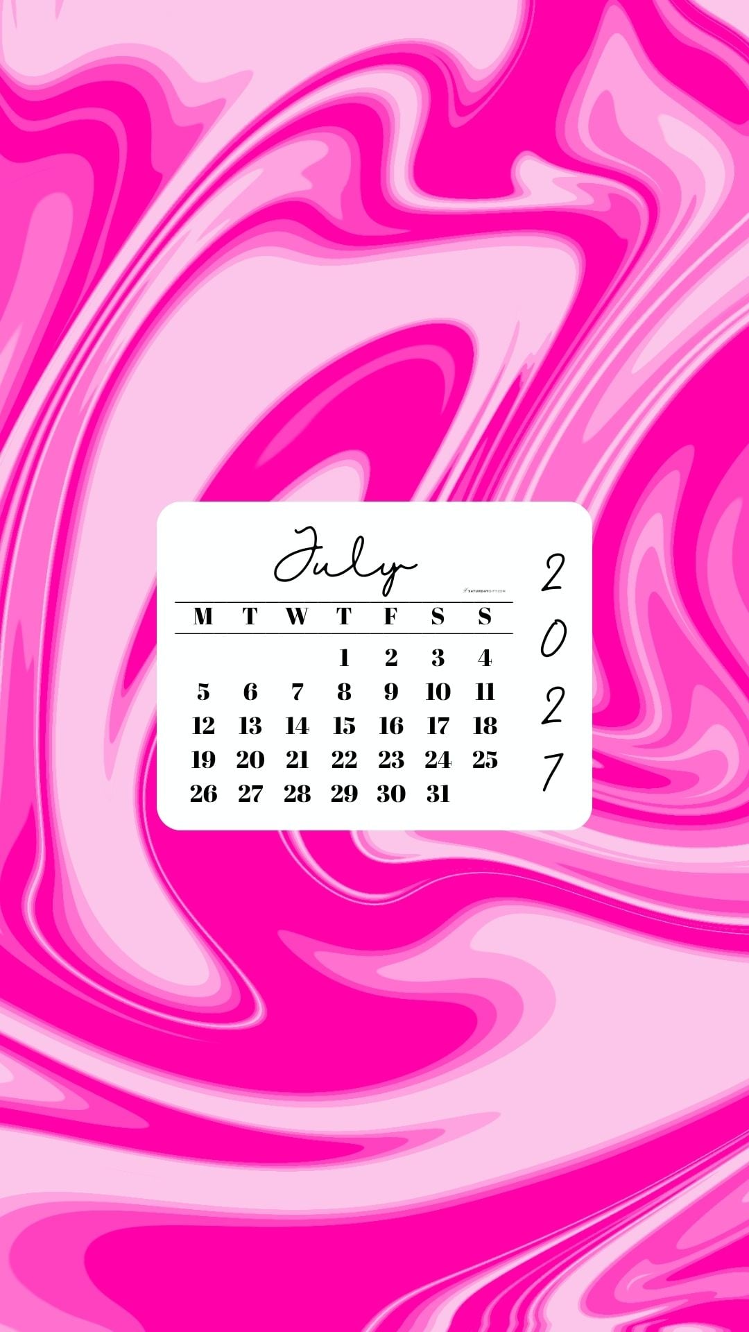 July 2027 Phone Wallpaper Background - Liquid Pink | SaturdayGift