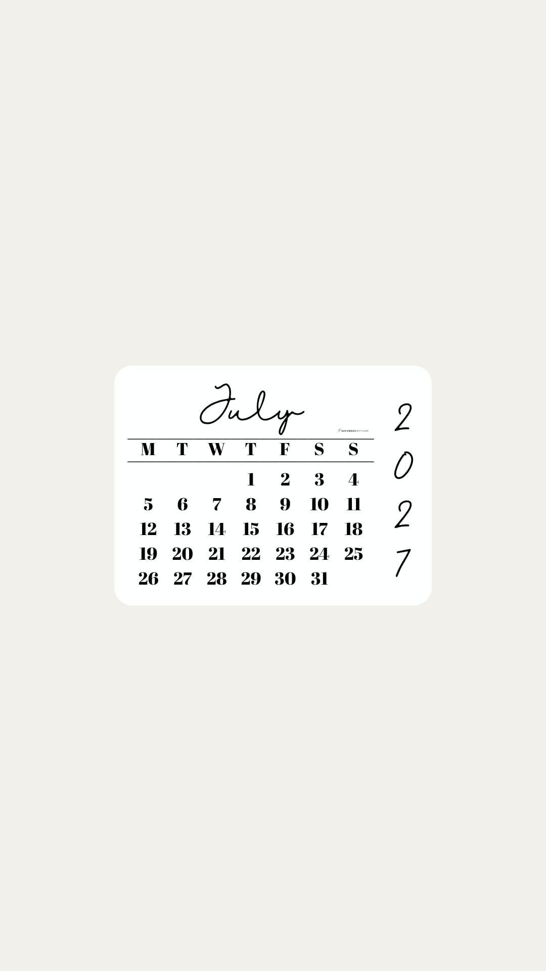 July 2027 Phone Wallpaper Background - Minimal Beige | SaturdayGift