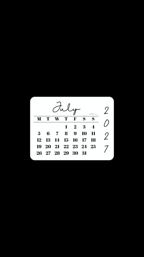 July 2027 Phone Wallpaper Background - Minimal Black | SaturdayGift