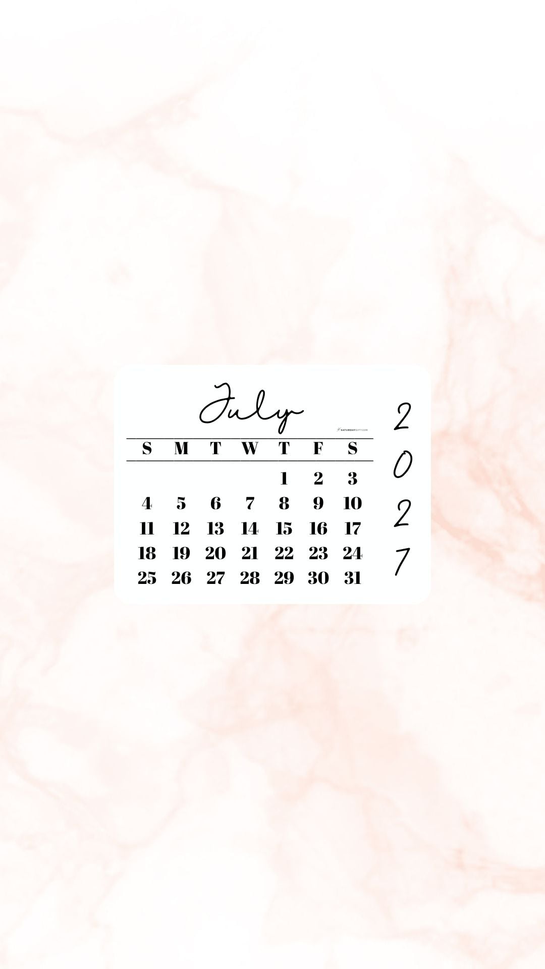 July 2027 Phone Wallpaper Background - Peach | SaturdayGift