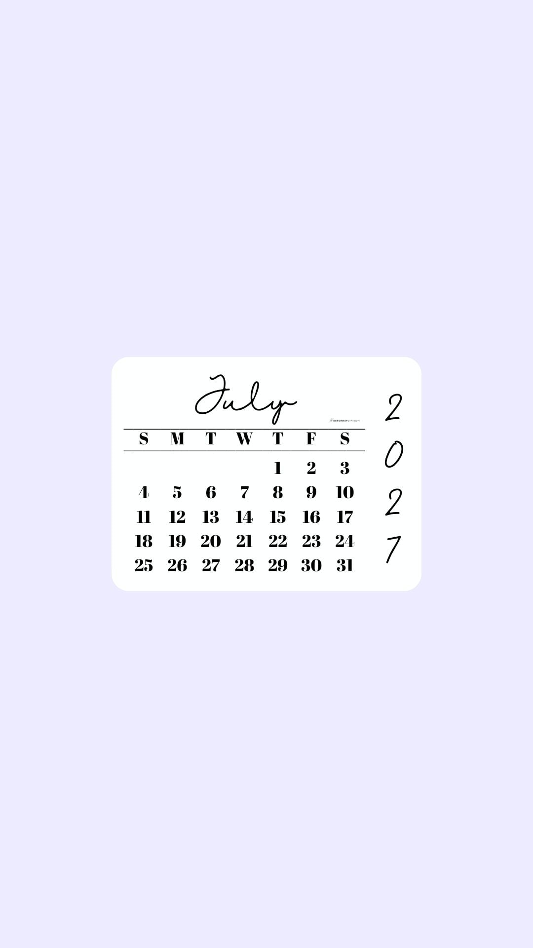 July 2027 Phone Wallpaper Background - Simple Lilac | SaturdayGift