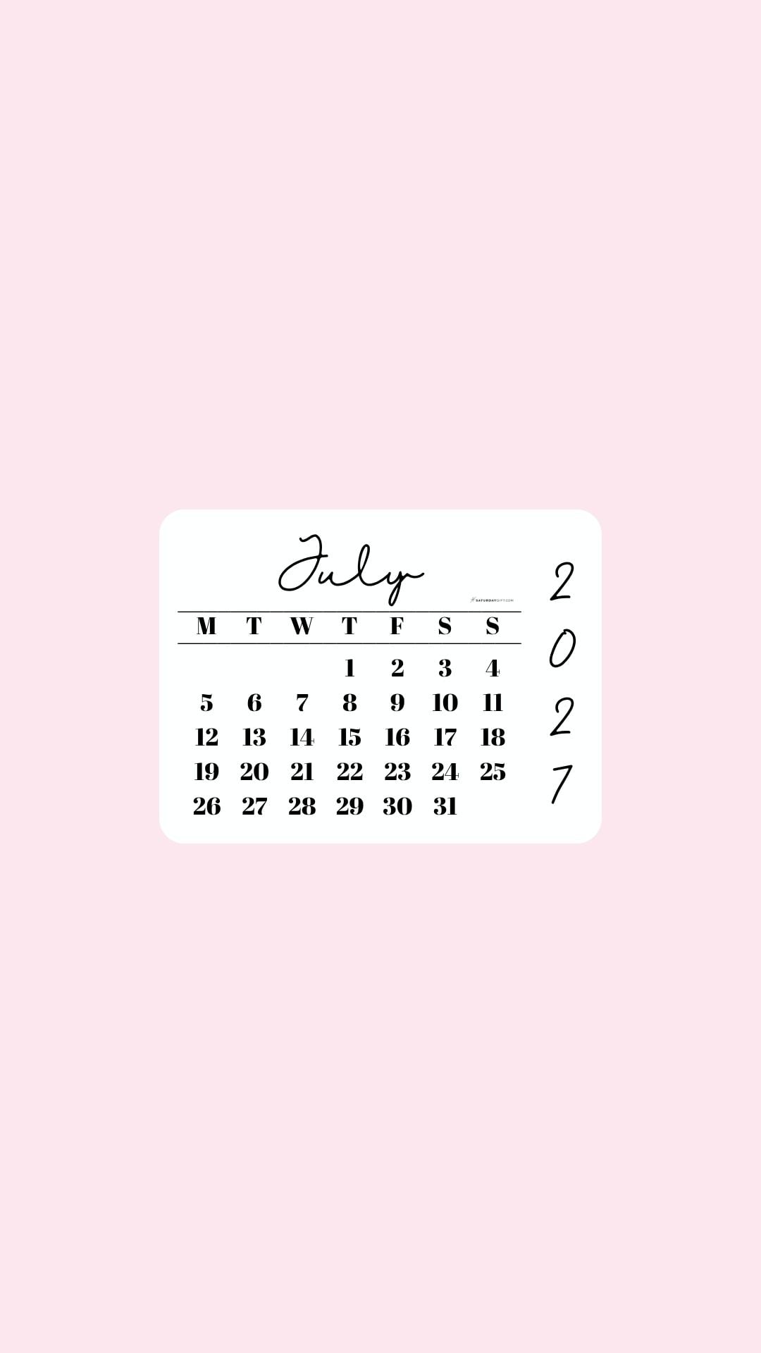 July 2027 Phone Wallpaper Background - Simple Pink | SaturdayGift