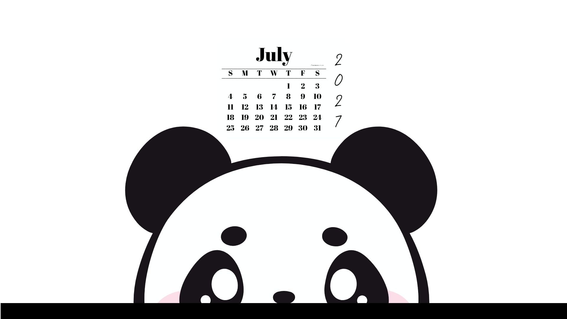 July 2027 Wallpaper for Desktop - Shy Panda | SaturdayGift