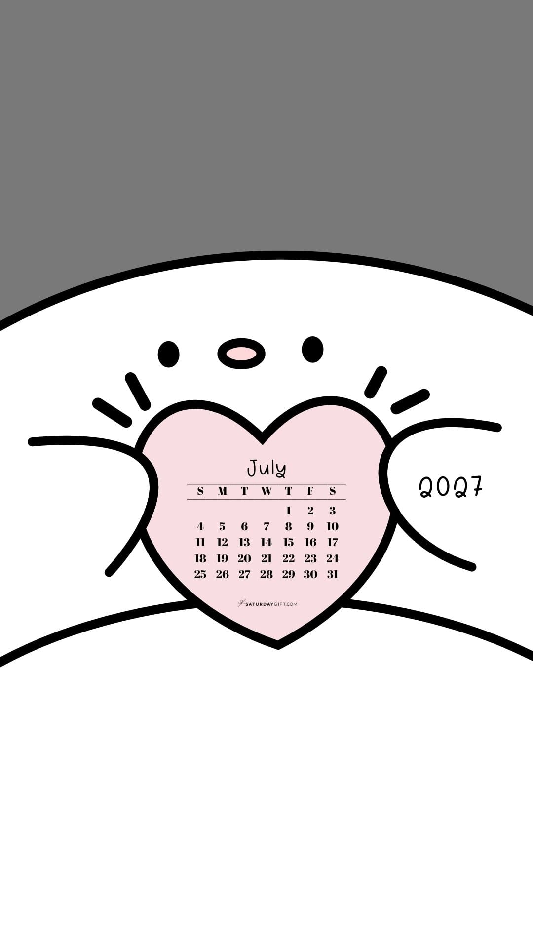 July 2027 Wallpaper for Phone - Friendly Creature Grey | SaturdayGift