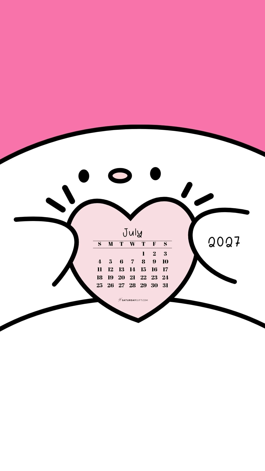 July 2027 Wallpaper for Phone - Friendly Creature Pink | SaturdayGift