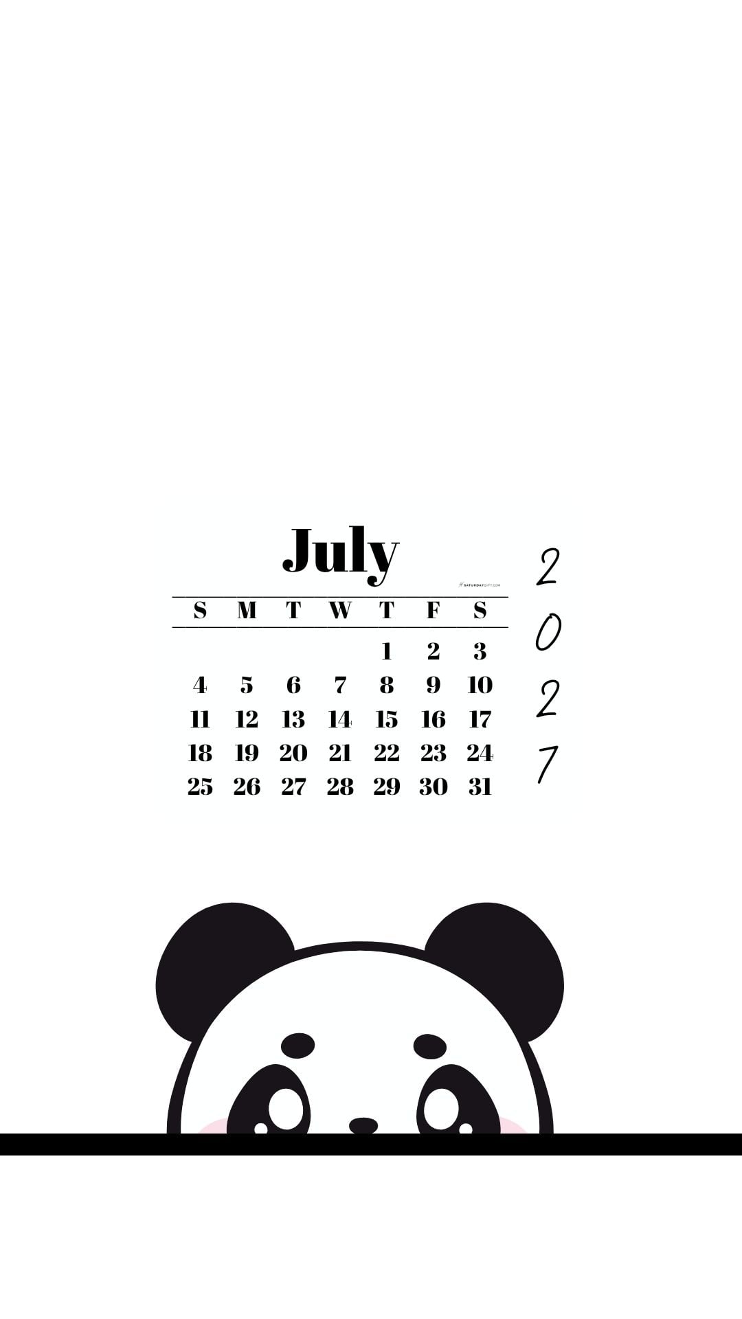 July 2027 Wallpaper for Phone - Shy Panda | SaturdayGift