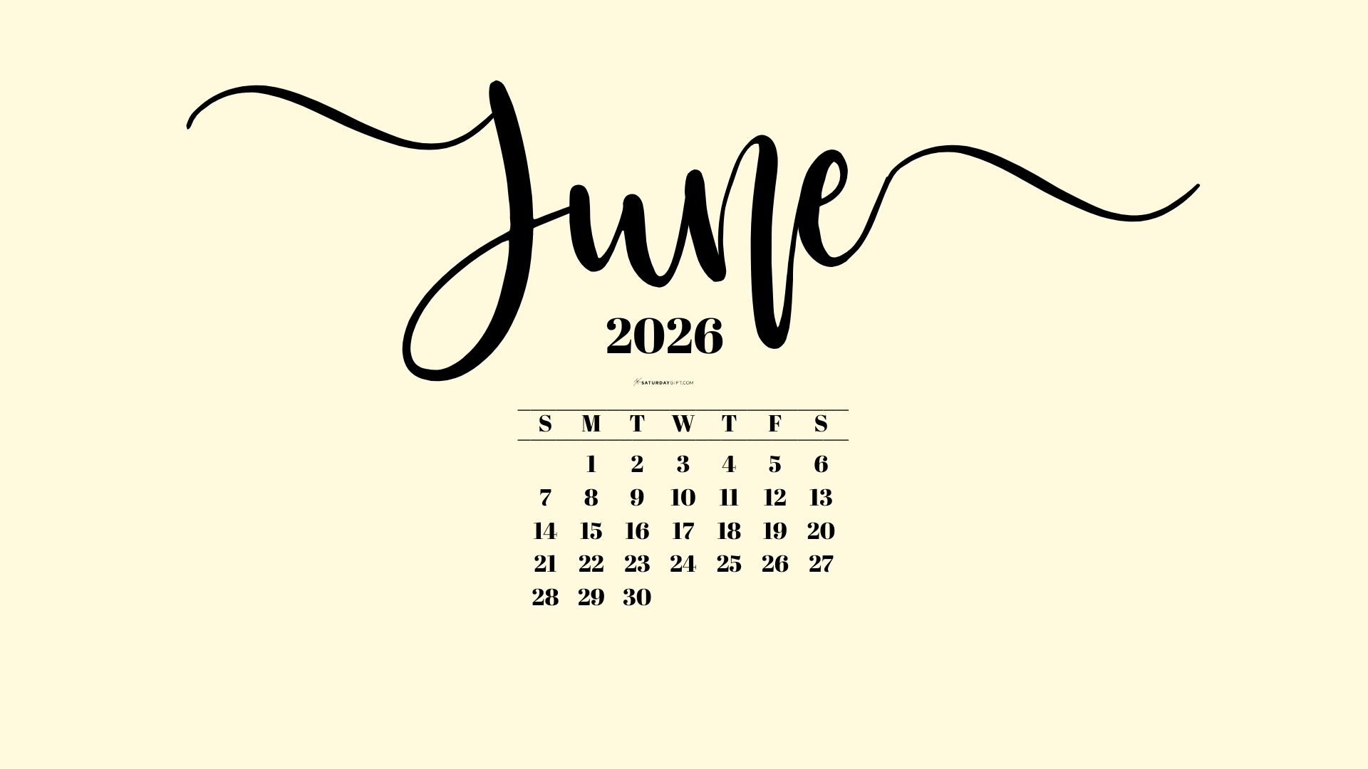 June 2026 Desktop Background Wallpaper - Yellow | SaturdayGift