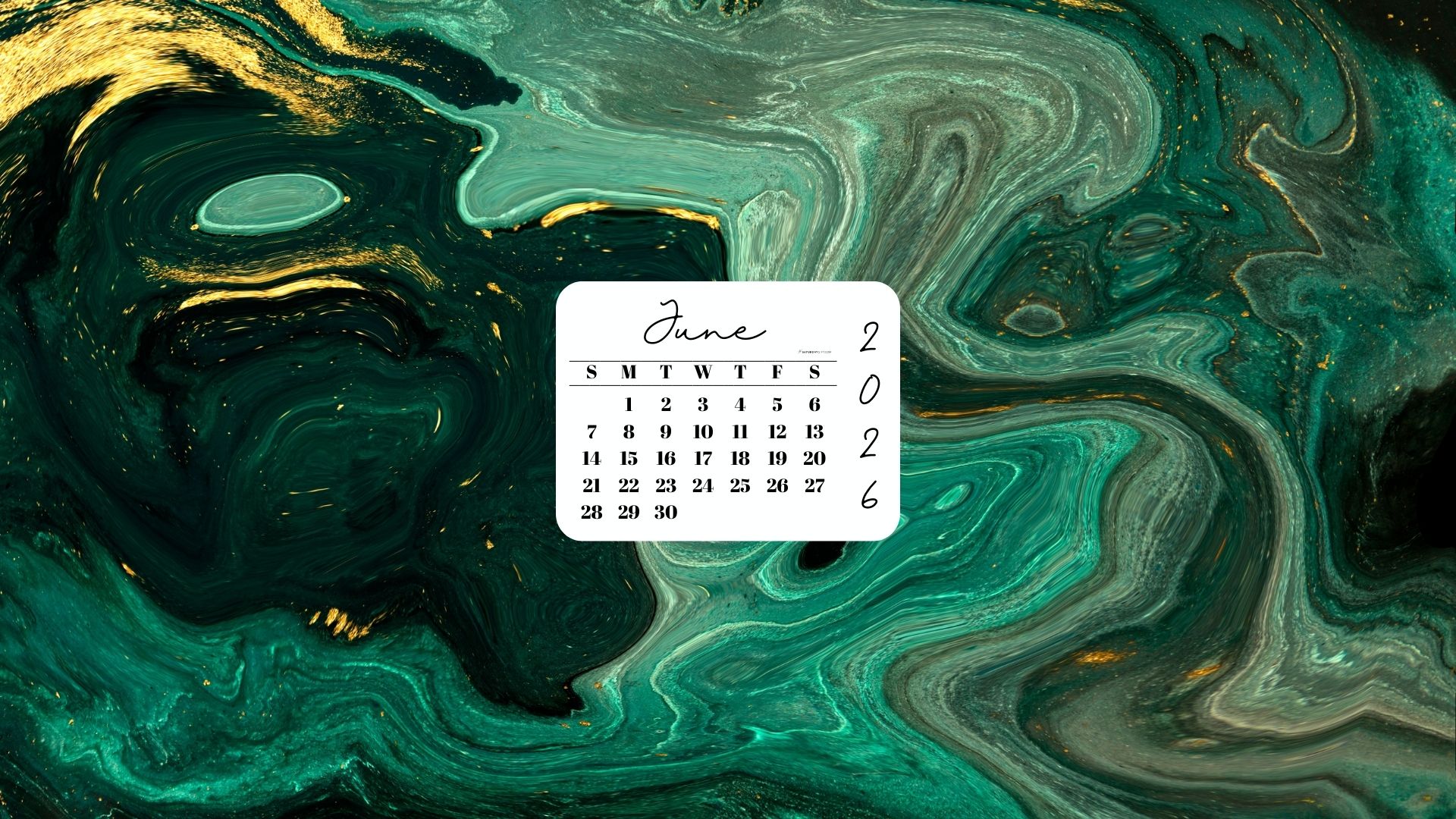 June 2026 Desktop Wallpaper Background - Green & Gold | SaturdayGift
