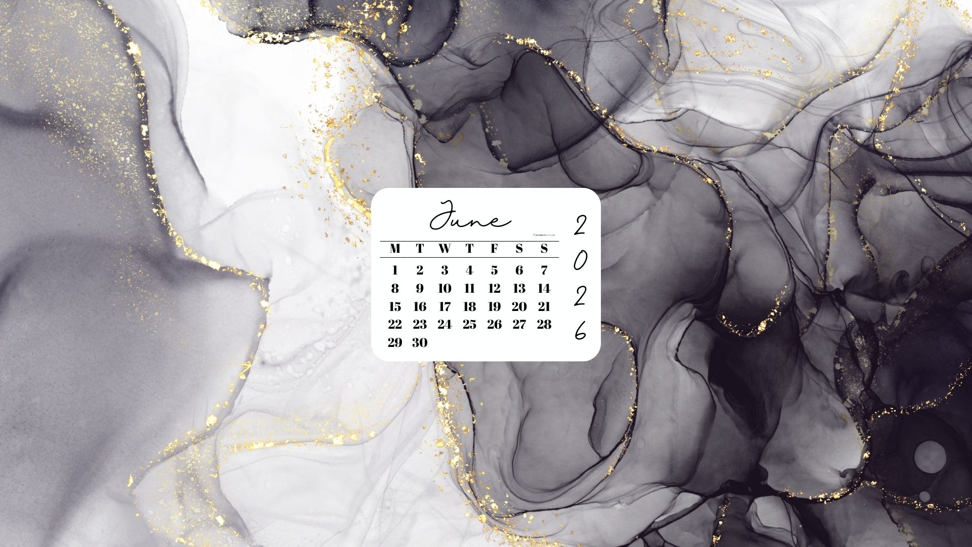 June 2026 Desktop Wallpaper Background - Grey & Gold | SaturdayGift