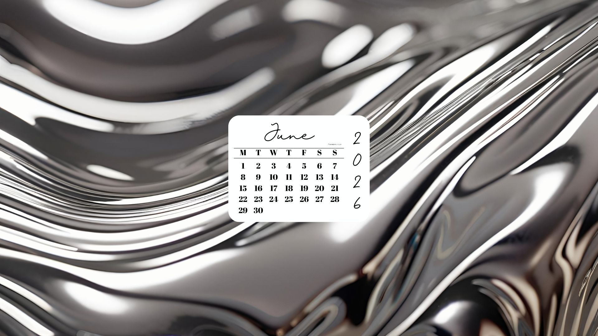 June 2026 Desktop Wallpaper Background - Liquid Silver | SaturdayGift