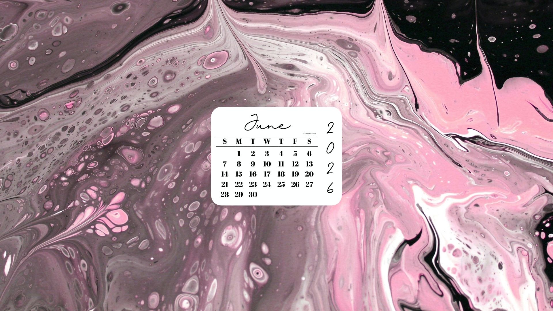 June 2026 Desktop Wallpaper Background - Pink & Black | SaturdayGift
