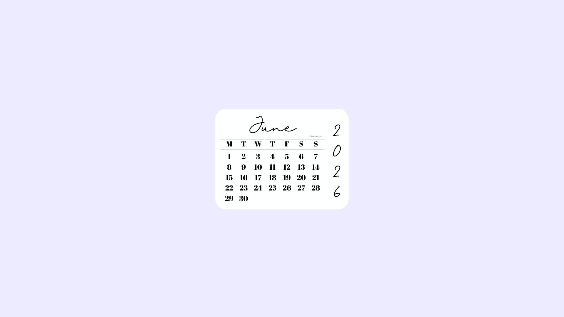 June 2026 Desktop Wallpaper Background - Simple Lilac | SaturdayGift