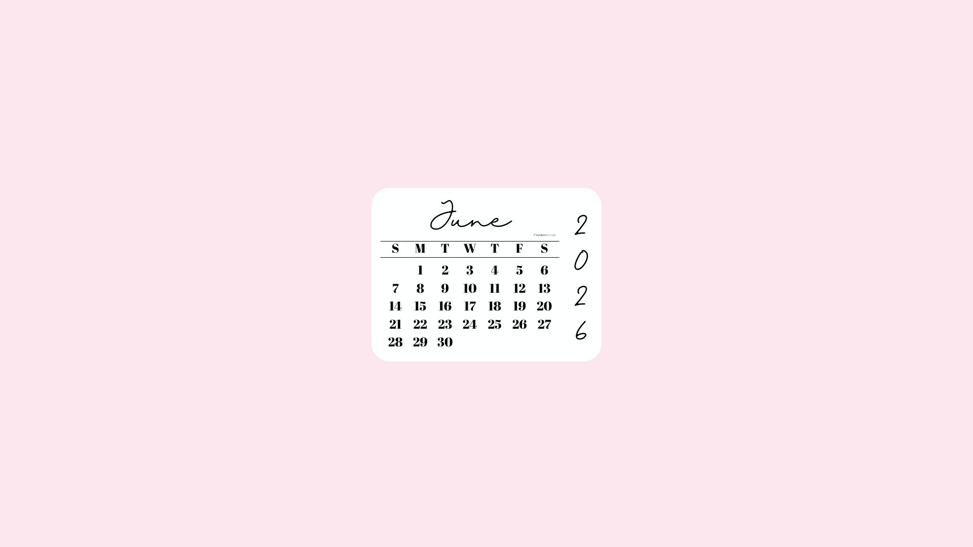 June 2026 Desktop Wallpaper Background - Simple Pink | SaturdayGift
