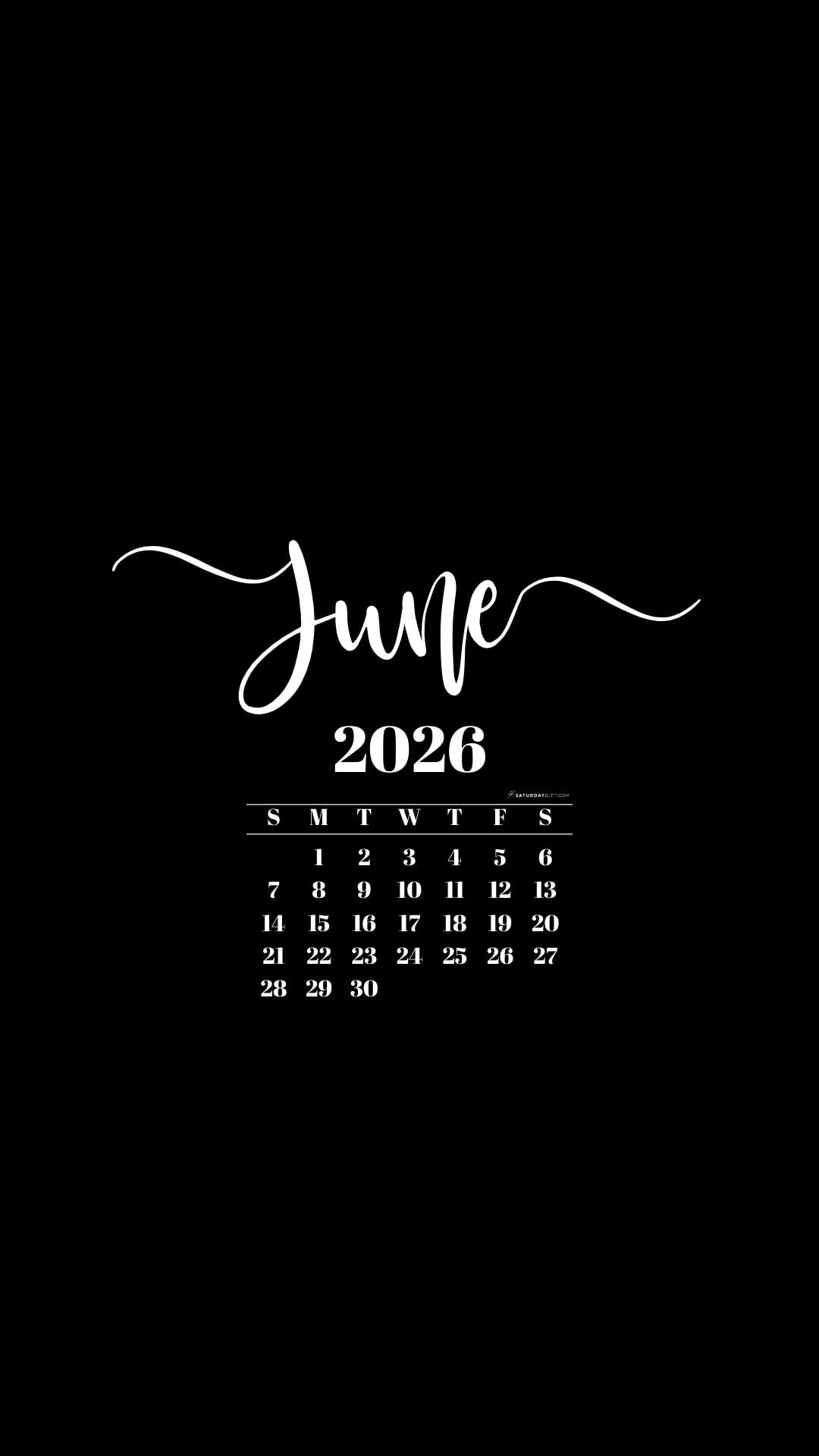 June 2026 Phone Background Wallpaper - Black | SaturdayGift