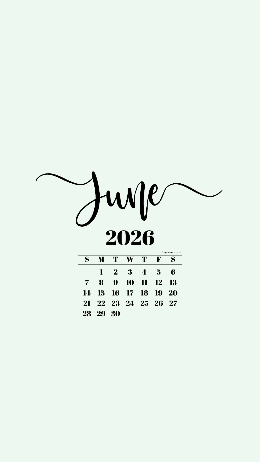 June 2026 Phone Background Wallpaper - Green | SaturdayGift