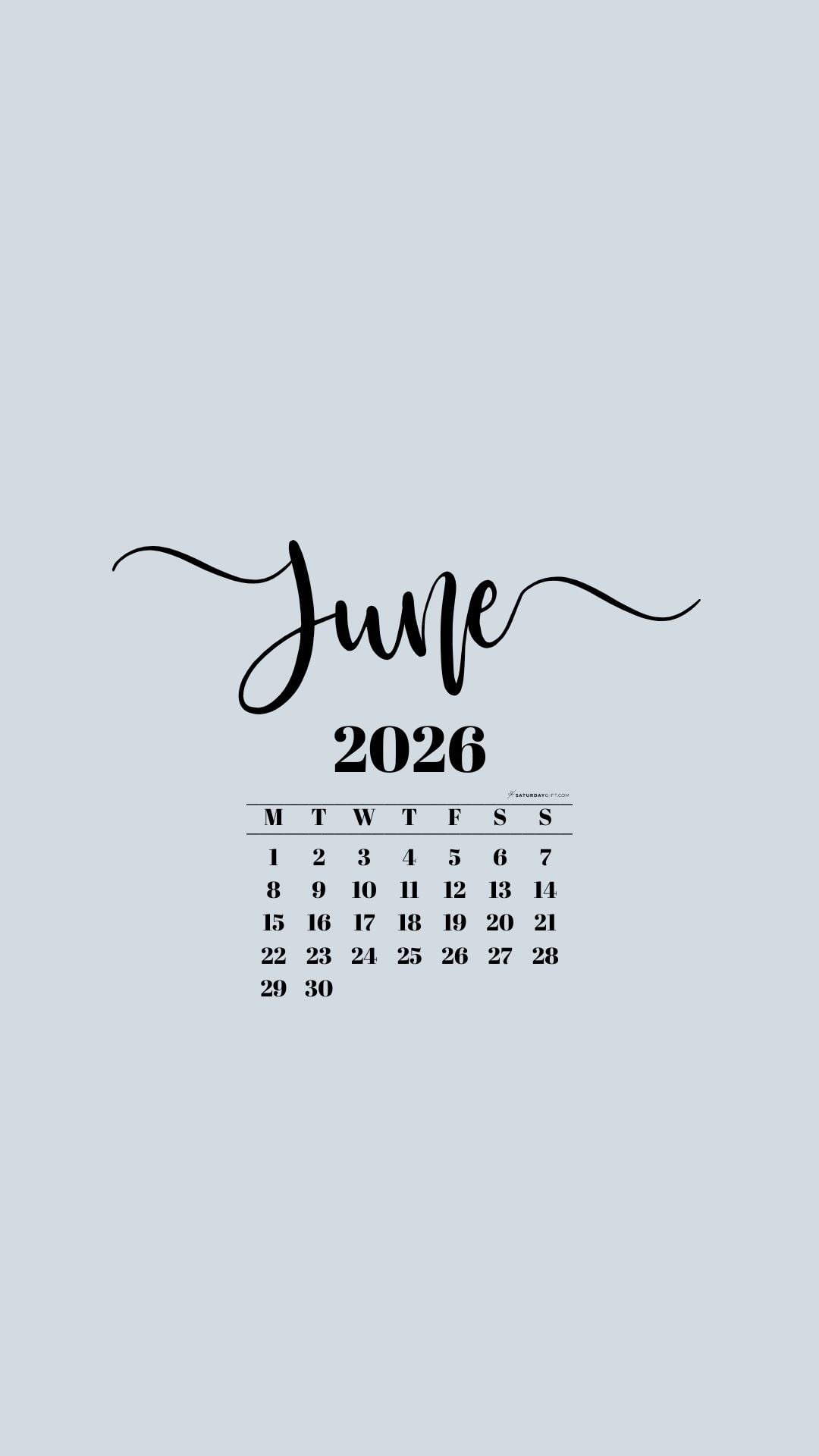 June 2026 Phone Background Wallpaper - Grey | SaturdayGift
