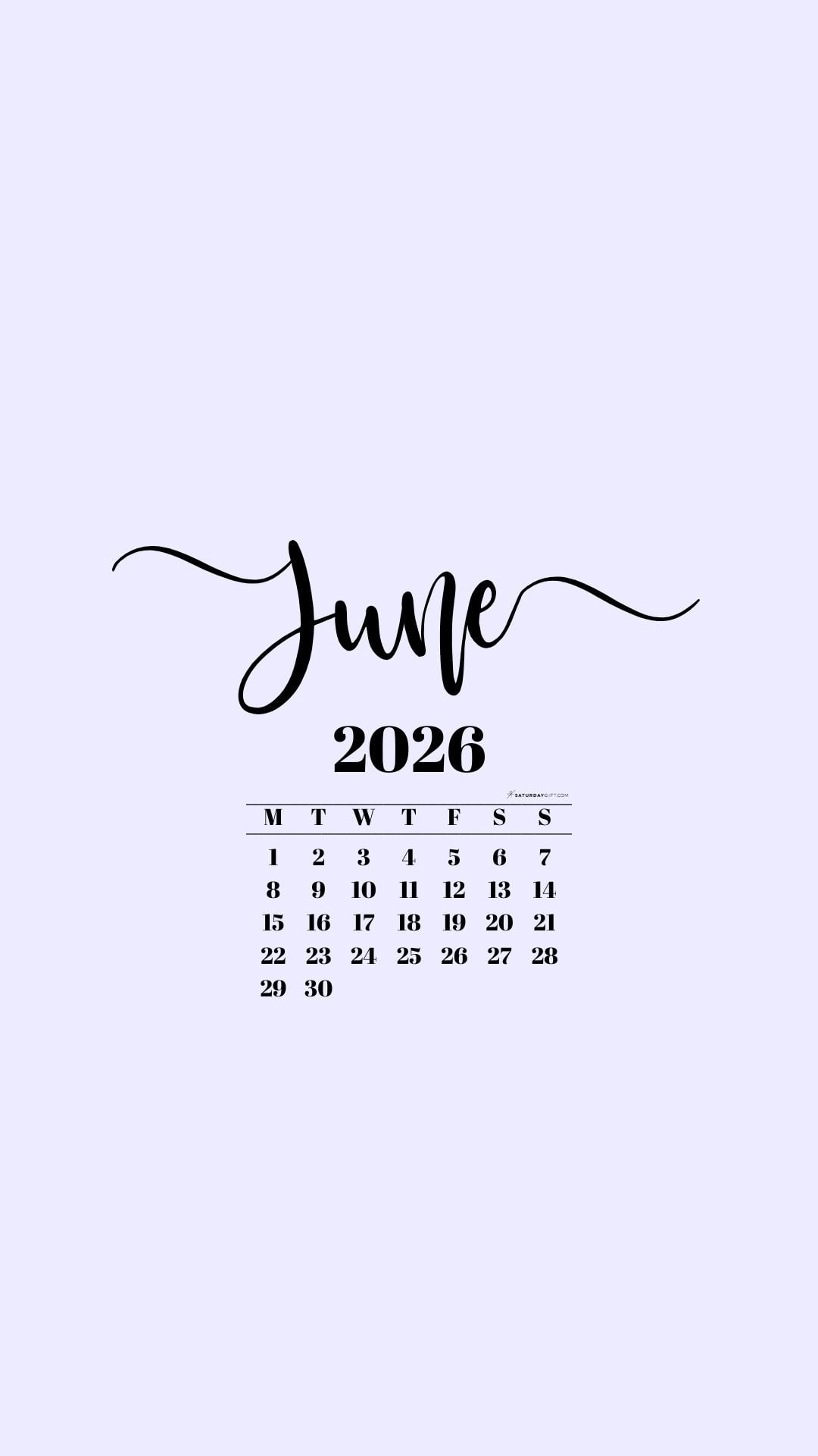June 2026 Phone Background Wallpaper - Lilac | SaturdayGift