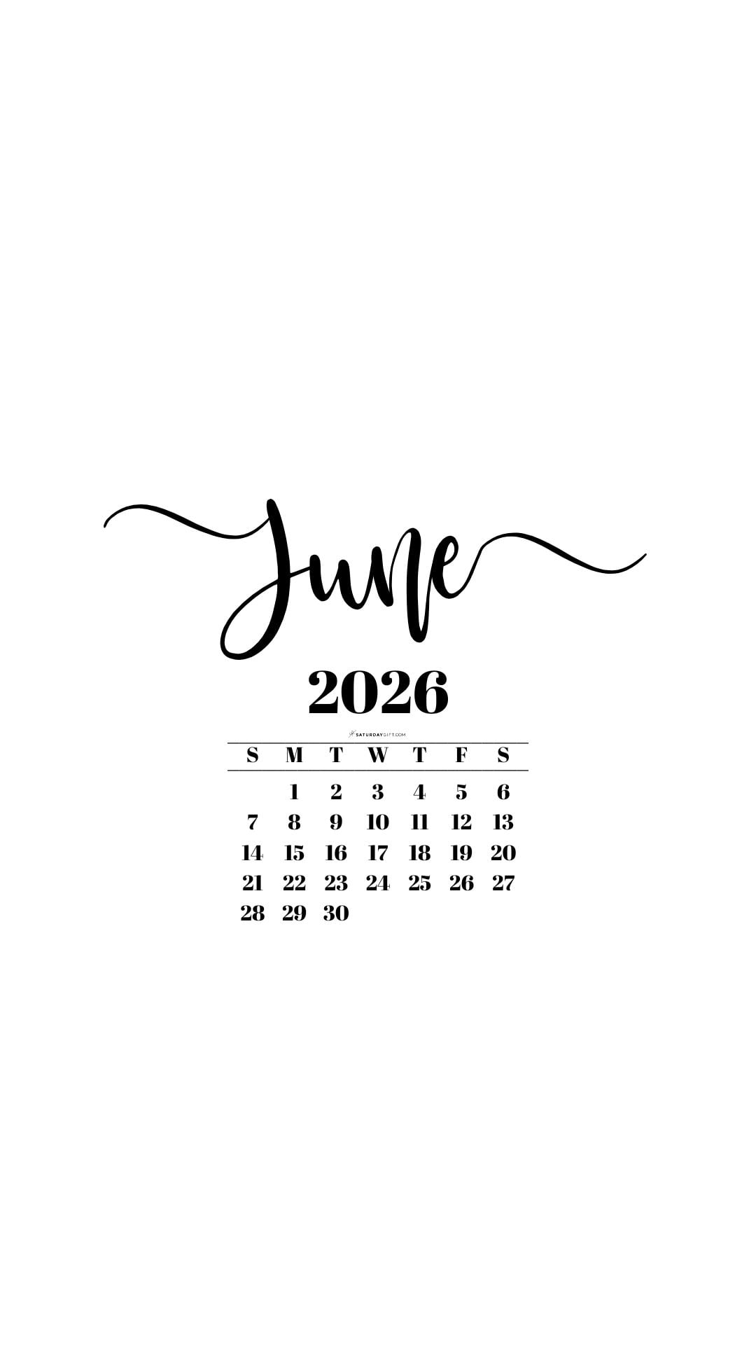 June 2026 Phone Background Wallpaper - White | SaturdayGift