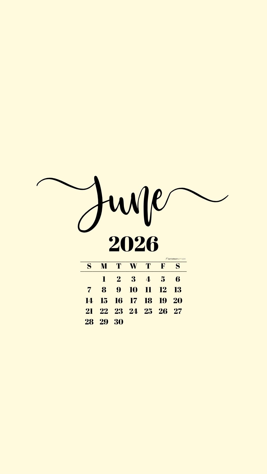 June 2026 Phone Background Wallpaper - Yellow | SaturdayGift