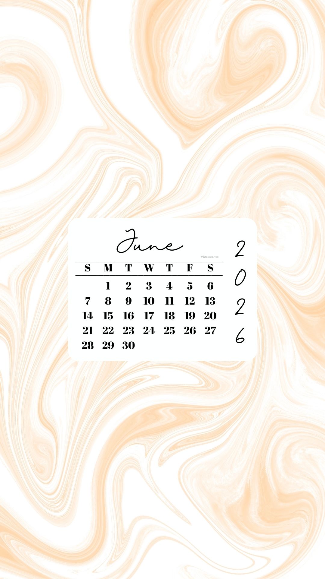 June 2026 Phone Wallpaper Background - Light Marble | SaturdayGift