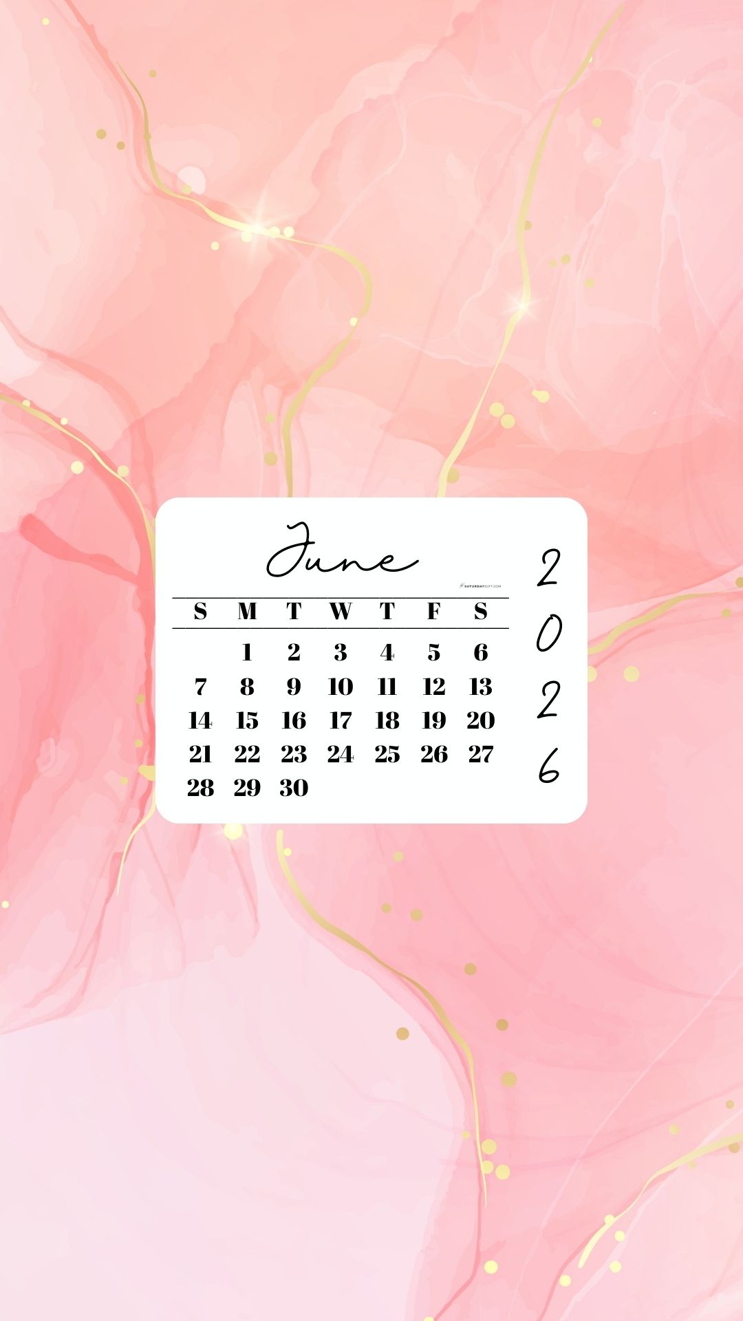 June 2026 Phone Wallpaper Background - Peach & Gold | SaturdayGift