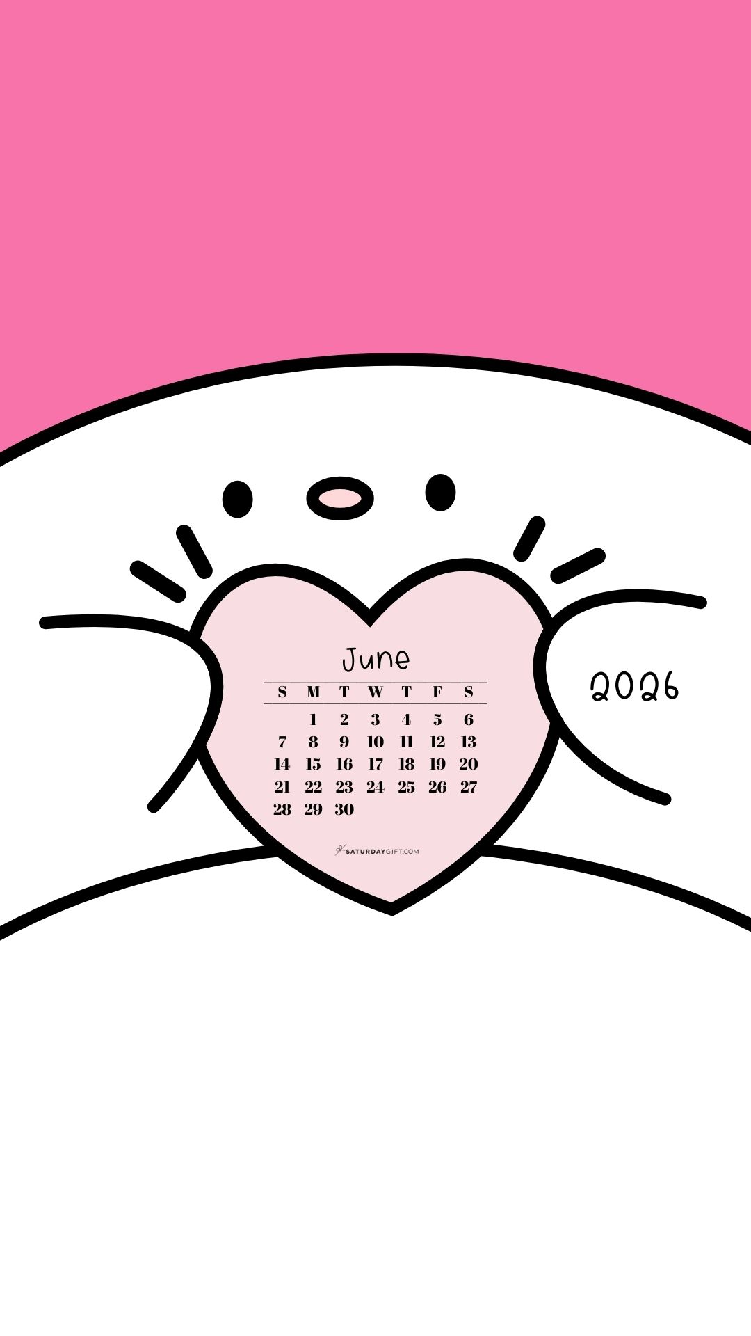 June 2026 Wallpaper for Phone - Friendly Creature Pink | SaturdayGift