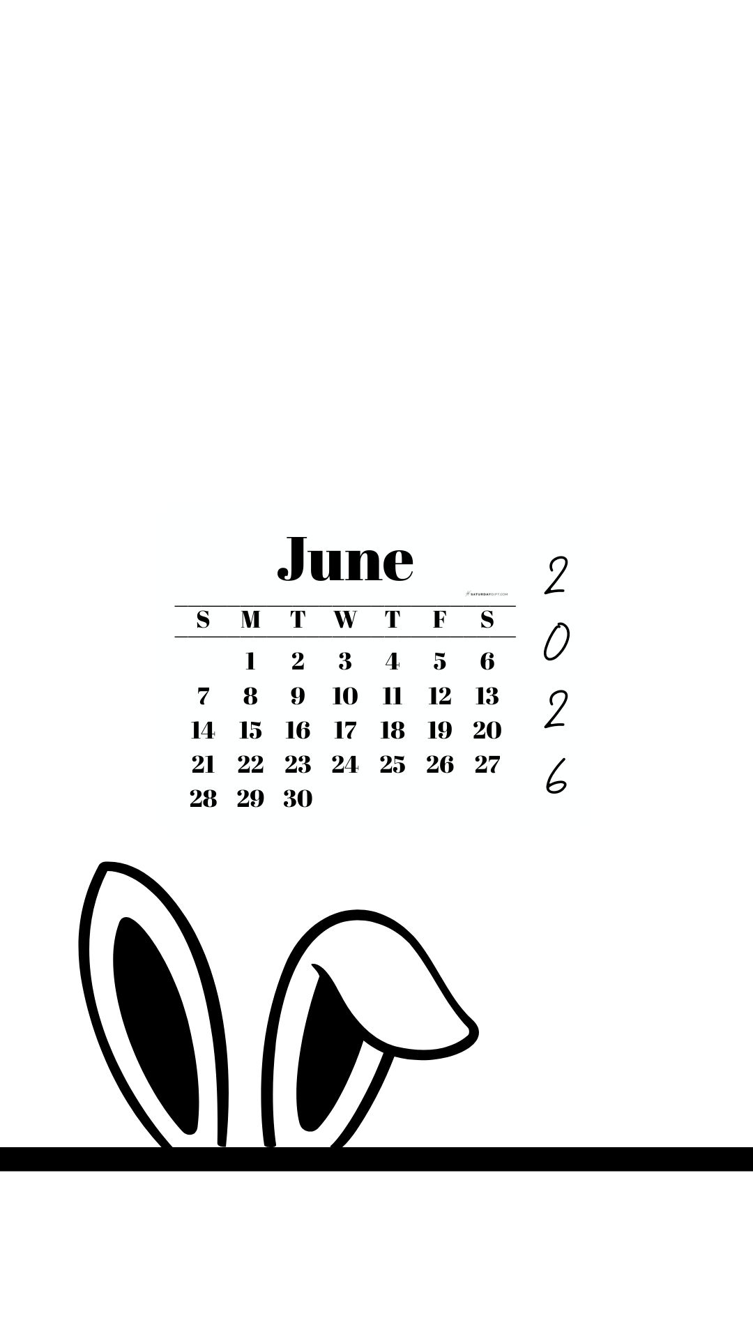 June 2026 Wallpaper for Phone - Shy Bunny | SaturdayGift