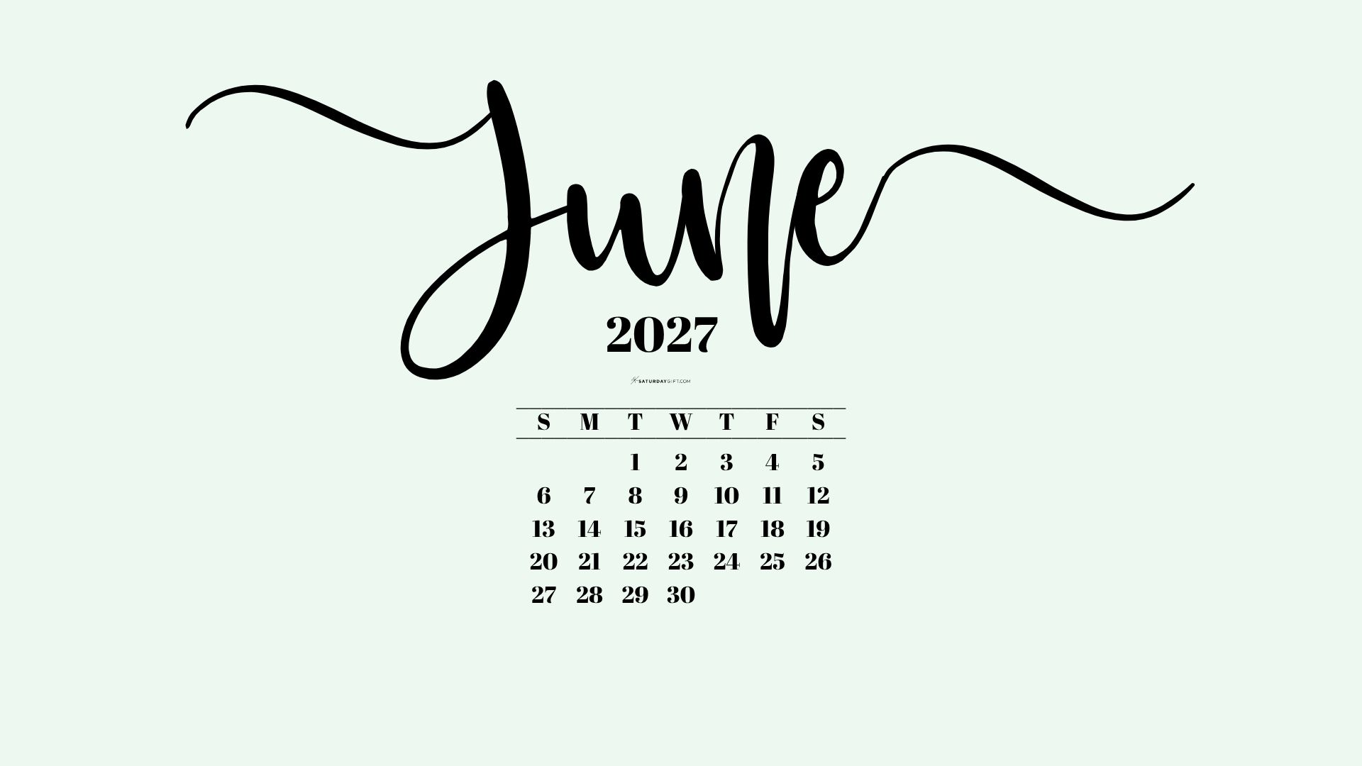 June 2027 Desktop Background Wallpaper - Green | SaturdayGift