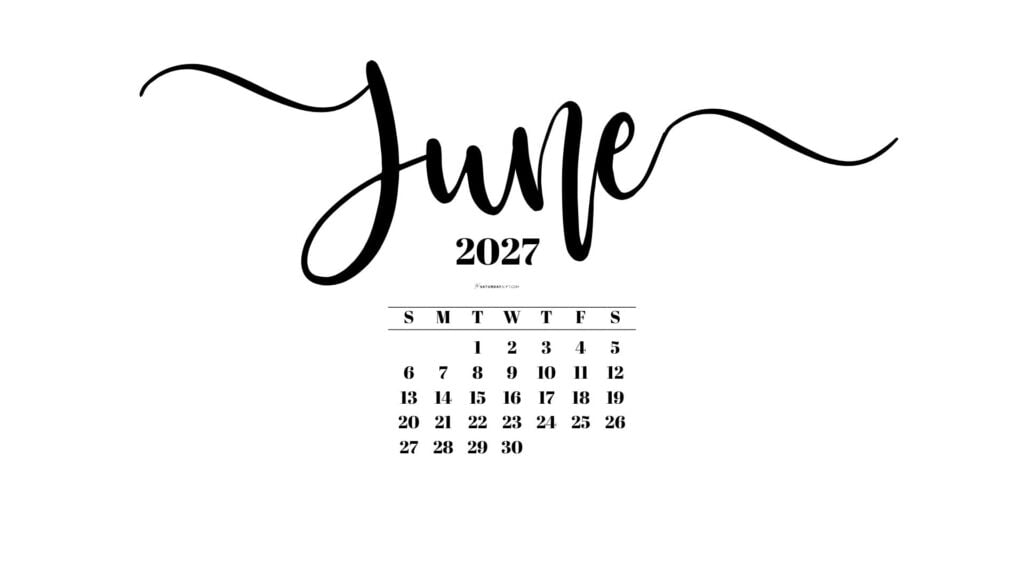 June 2027 Desktop Background Wallpaper - White | SaturdayGift