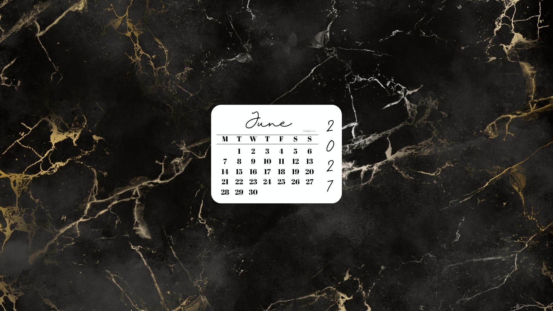 June 2027 Desktop Wallpaper Background - Black & Gold Marble | SaturdayGift