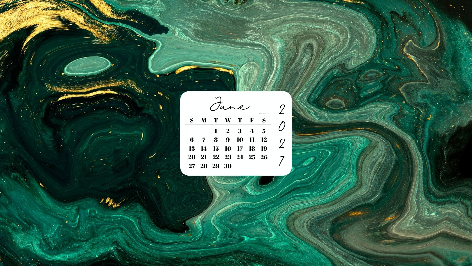June 2027 Desktop Wallpaper Background - Green & Gold | SaturdayGift