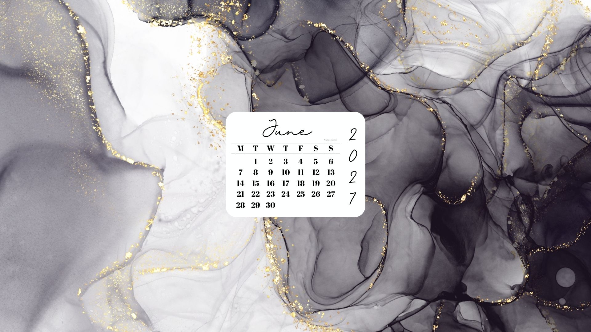 June 2027 Desktop Wallpaper Background - Grey & Gold | SaturdayGift