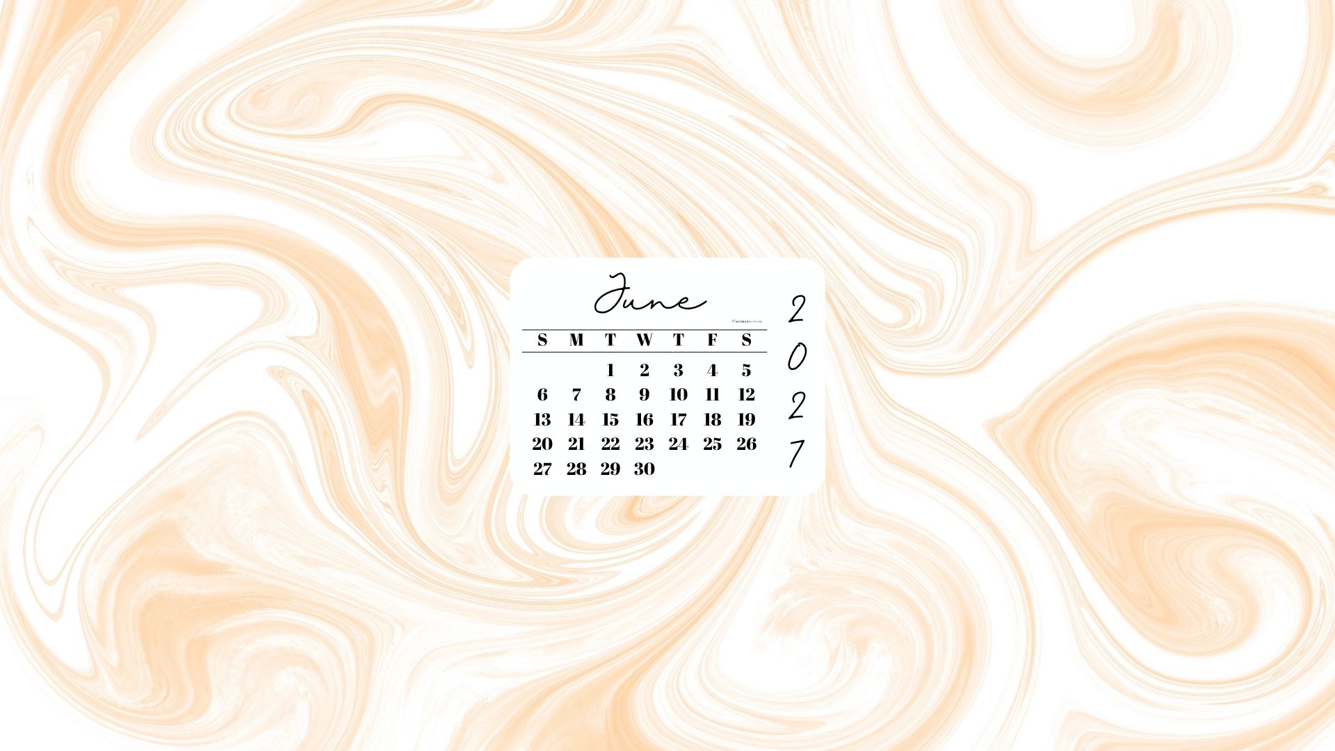 June 2027 Desktop Wallpaper Background - Light Marble | SaturdayGift