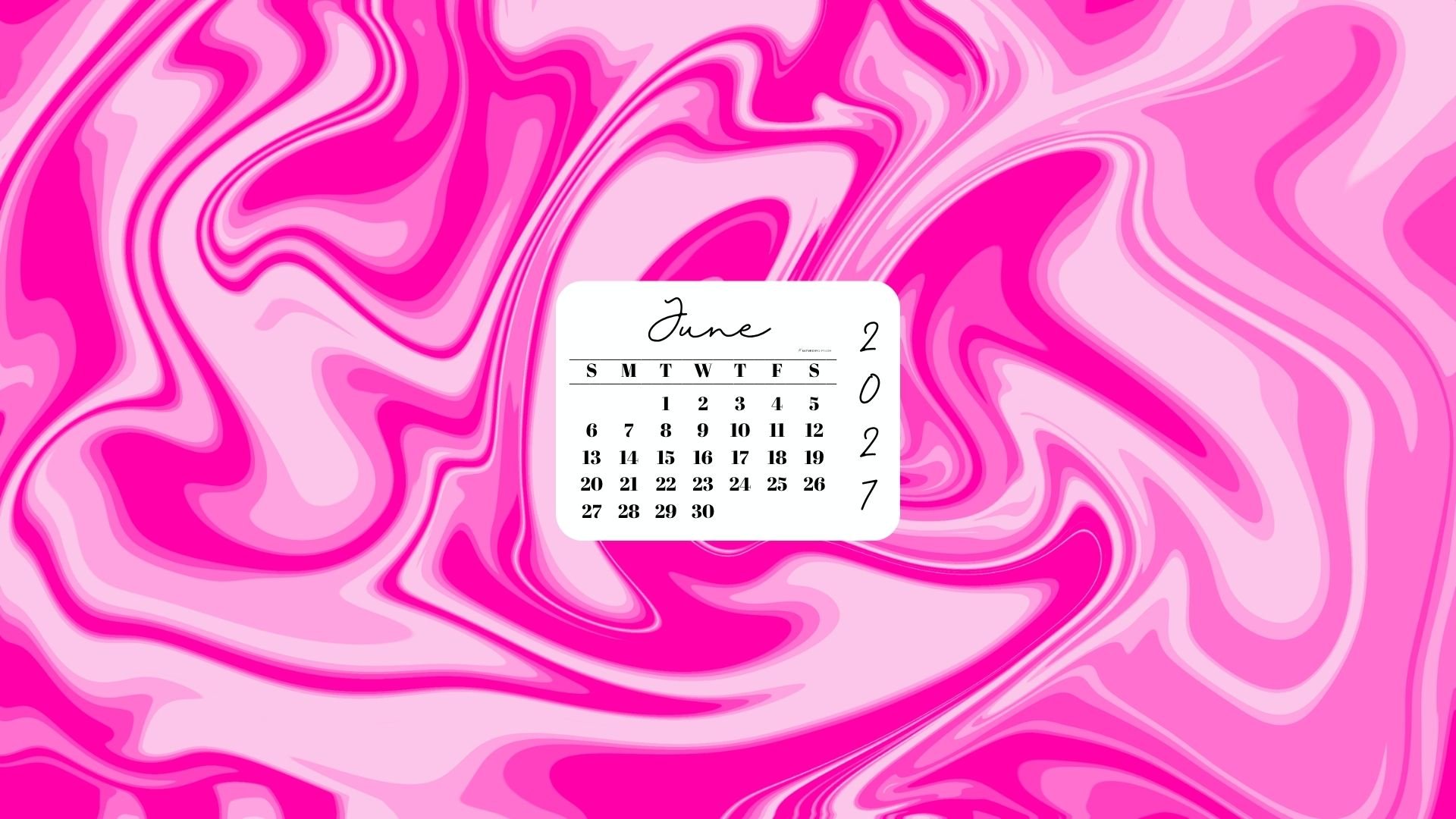 June 2027 Desktop Wallpaper Background - Liquid Pink | SaturdayGift