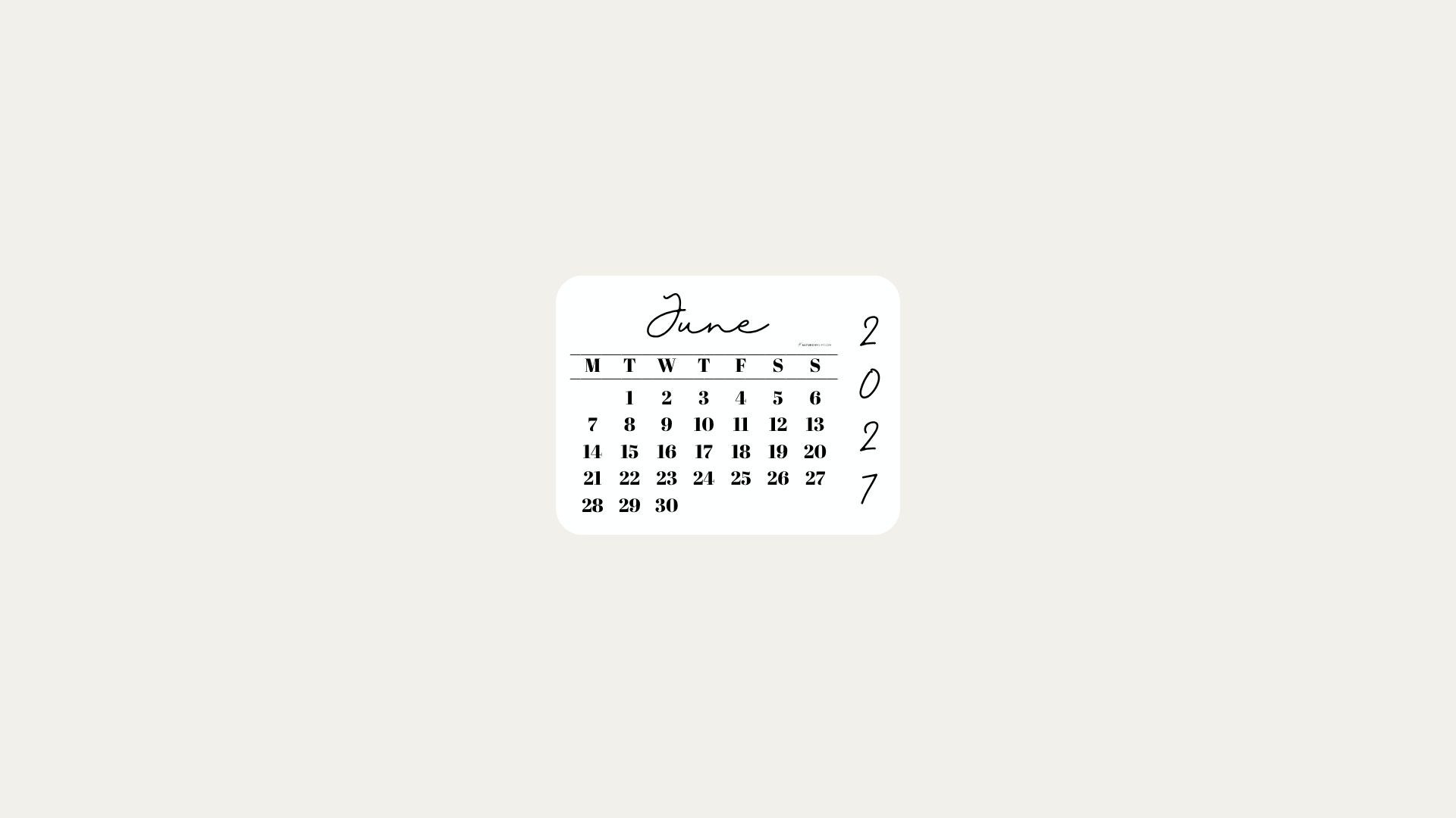 June 2027 Desktop Wallpaper Background - Minimal Beige | SaturdayGift