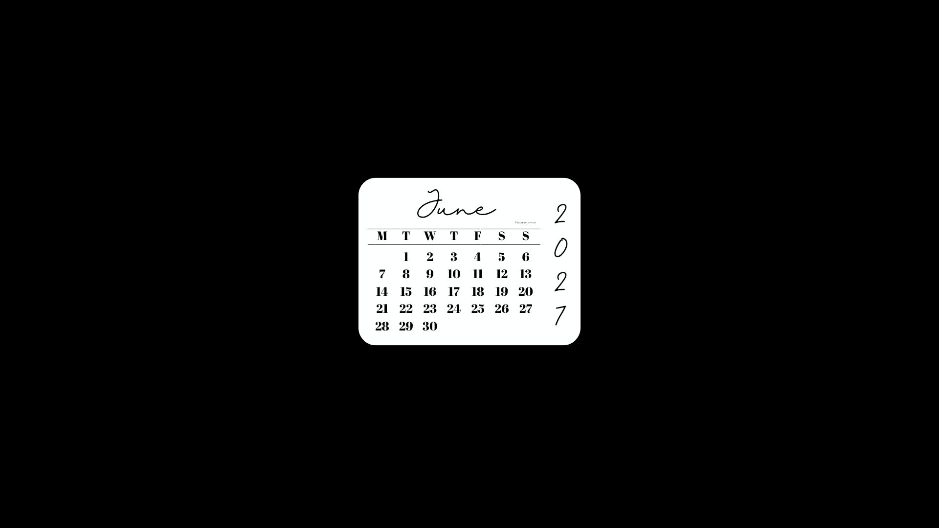 June 2027 Desktop Wallpaper Background - Minimal Black | SaturdayGift