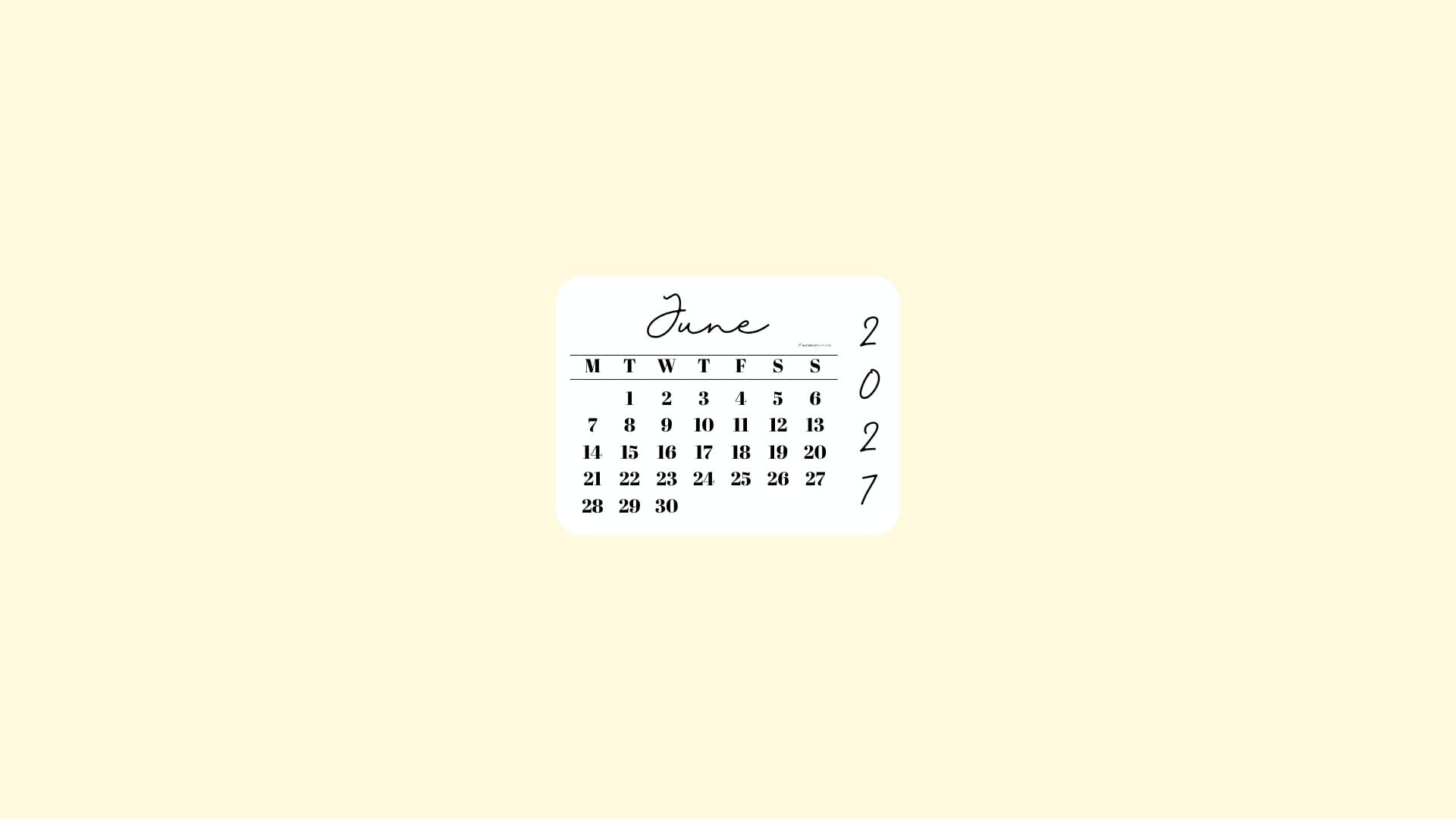 June 2027 Desktop Wallpaper Background - Minimal Yellow | SaturdayGift