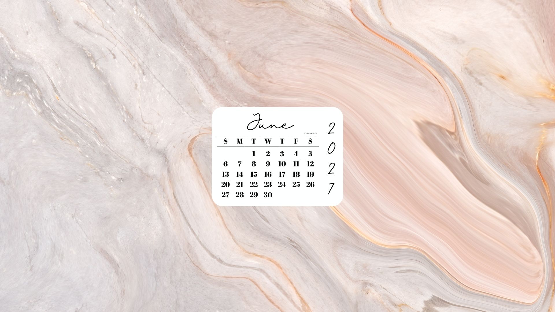 June 2027 Desktop Wallpaper Background - Peach Marble | SaturdayGift